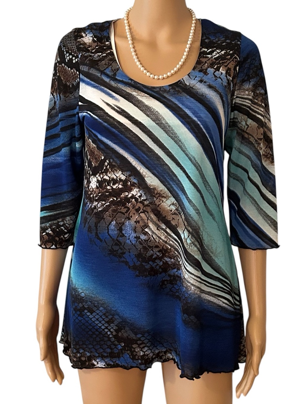 Joseph Ribkoff Women’s Size 8 Tank top Lined Stretchy Blue Lettuce Hem Top
